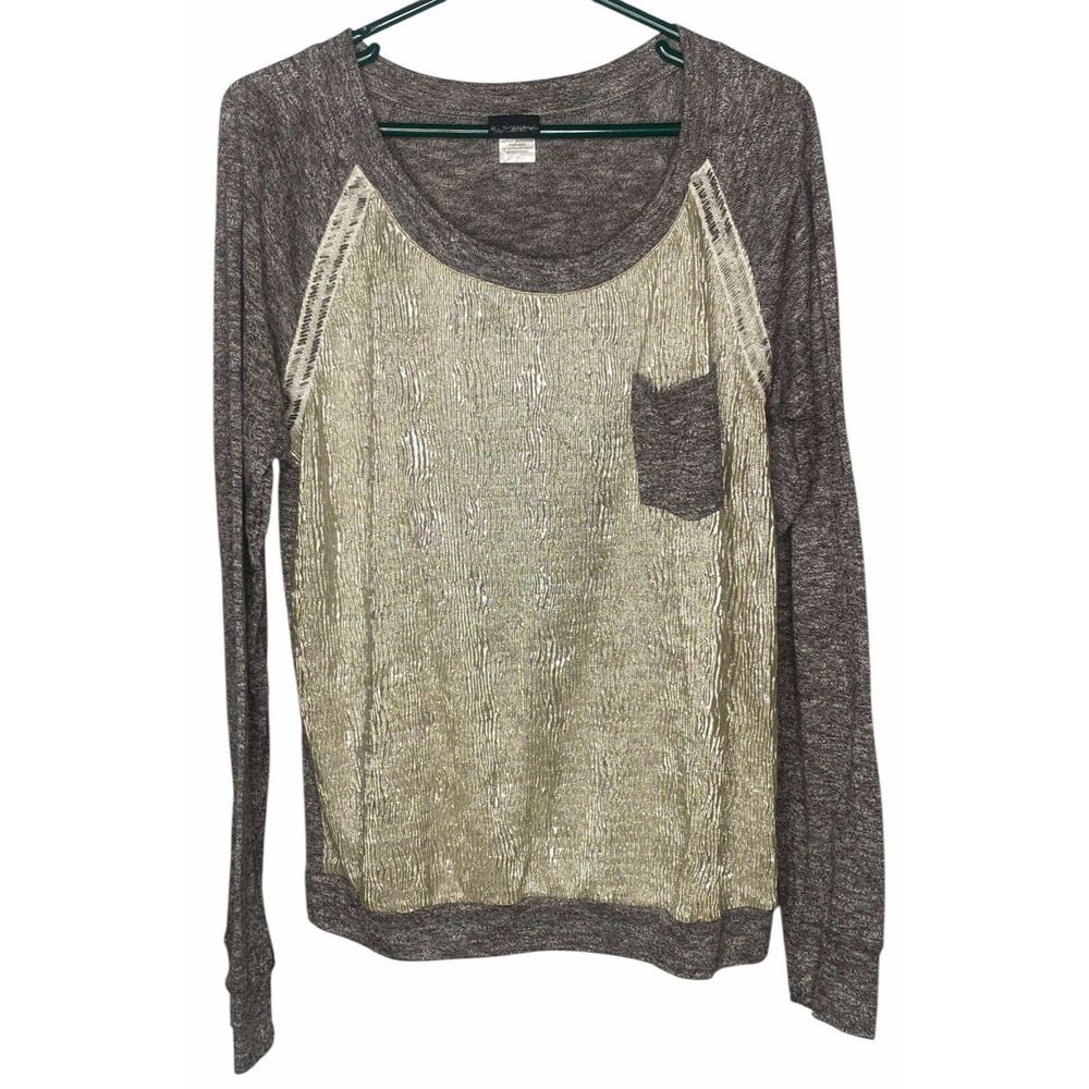Daytrip blouse Women's Size medium Long Sleeve‎ colorblock Shimmery gray gold